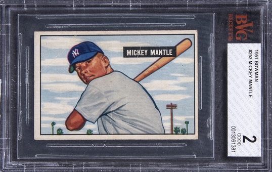 1951 Bowman #253 Mickey Mantle Rookie Card – BVG GD 2